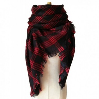Selighting Women's Oversized Square Plaid Scarf Tartan Blanket Wrap Shawl - 14 Black and Red - CQ186ZCY0W0