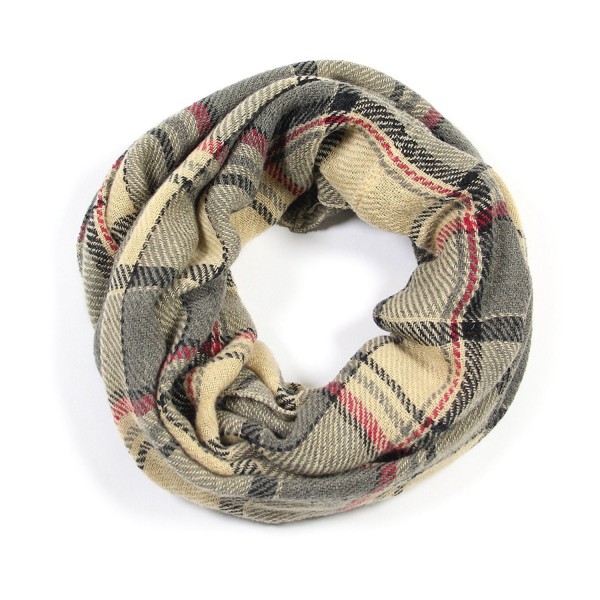 Me Plus Classic Plaid Check Pattern Knit Infinity Scarf Circle Loop Cowl Scarf - Beige-2 - CZ18823ROQU