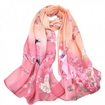 Aven Women Classic Chinese Style Painting Birds/Flowers Chiffon Long Scarf Shawl Wrap - Pink - CM11Y8YPSS5
