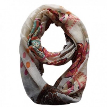Peach Couture Vivid & Lively Lightweight Paisley Damask Infinity Loop Scarf - Cream - C111JAHHZML