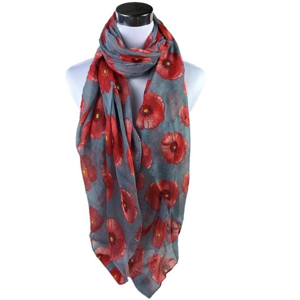 DDLBiz(TM) Gift Series Red Poppy Print Long Scarf Flower Beach Wrap - Grey - CL1296LNOSP