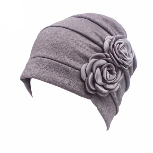 HONENNA Ruffle Chemo Turban headband Scarf Beanie Cap Hat for Cancer Patient - Gray - CM183RMXMOX