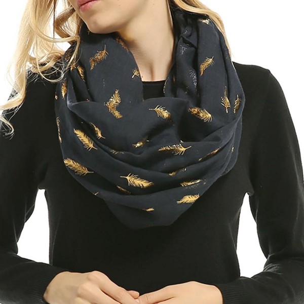 Women Soft Scarf Feather Print Lightweight Shawl Warm Bronzing Neck Wrap Scarves - Navy - C9187WLH6RM