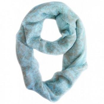 Beautiful Tropical Hawaiian Hibiscus Flower & Lace Design Infinity Loop Scarf - Baby Blue/Tan - C511KAS2V6J