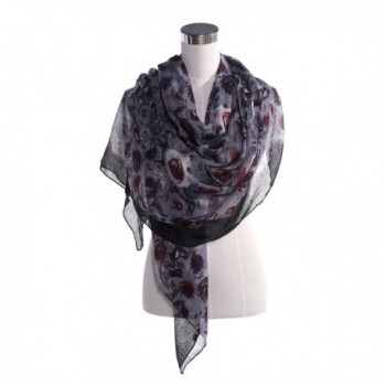 Niaiwei Elegant Floral Print Women Scarf Shawl - Pink and Grey - CQ184XZAKEU