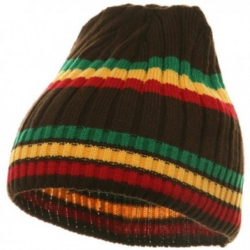 Two Tone Rasta Stripe Ribbed Beanie - Brown - C0112KUD5F7