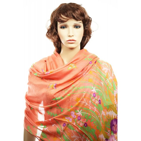 Kuldip Pashmina Beautiful Butterfly Designs - Butterfly_Flower Peach - CE11FHTJPS9