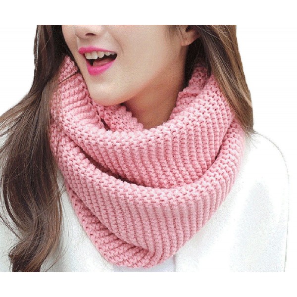 SIHE Thick Ribbed Knit Winter Infinity Scarf Men and Women Warm Loop Scarf - Pink - C218636TK3I