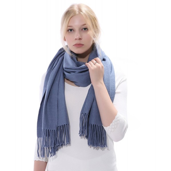 Anboor Women's Cashmere Feel Winter Thick Blanket Stole Scarf with Tassel Solid Color Large Warm Shawl - Blue - C11866WR20C