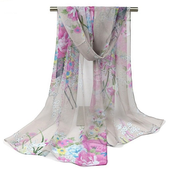 Nightycatty Leaf Print Scarves Chiffon Sunscreen Shawl Beach Wrap - Grey Flower - CZ182ZOI86I