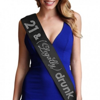 21 & Legally Drunk Rhinestone Satin Sash - 21st Birthday Decorations RhinestoneSash.com - Black - CR11H0IIT7N