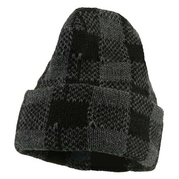 Buffalo Plaid Cuff Beanie Hat - Black Grey - CM112UGGEDV