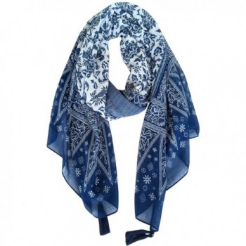 DOCILA Tribal Flower Print Wrap Shawl- Womens Fashion Head Scarf - Blue - CJ186XRQG3I