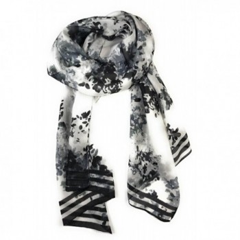 Z&HTrends Womens 100% Mulberry Silk Scarf - Black Abstract Flowers - CU187W92KHW