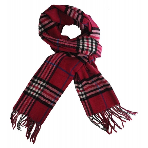 JSL Super Soft Luxurious Classic Plaid Cashmere Feel Winter Scarf - Red Black Bar - C1188Q3S987