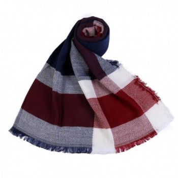 Smiry Womens Stylish Soft Winter Warm Large Tassels Plaid Wrap 55 Inches - White and Blue - CD1860M65O0