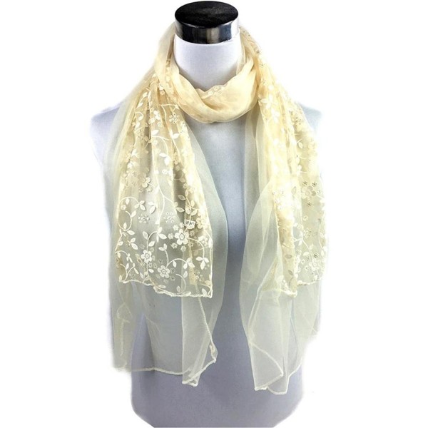 Oksale Women Soft Floral Embroidered Lace Neck Scarf Scarve Wrap Shawl - Beige - CM12O3I3ML3