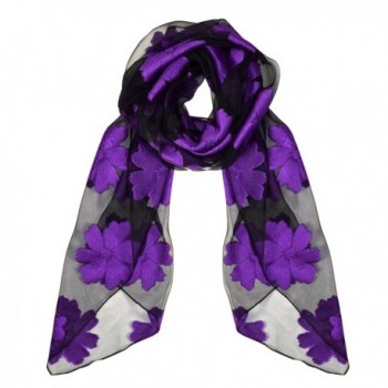 Peach Couture Summer Fashion Lightweight Floral Embroidered Burnout Scarf - Black Purple - CK17YDXRY6Y