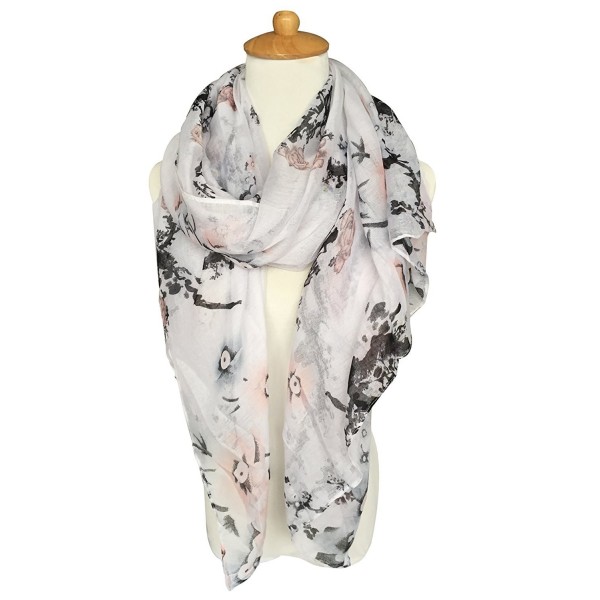 GERINLY Pastel Scarves: Peach Blossom Print Shawl Scarf For Women - New White - C712NVBHG0S