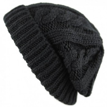 THE HAT DEPOT Winter Unisex Warm and Soft Knit Beanie Fleece Lined Skully Hat - Black - C9127K6J635