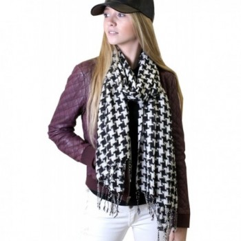 Anika Dali Classic Houndstooth Pattern Scarf- Black/White- Twisted Tassels - C111G30OD1Z