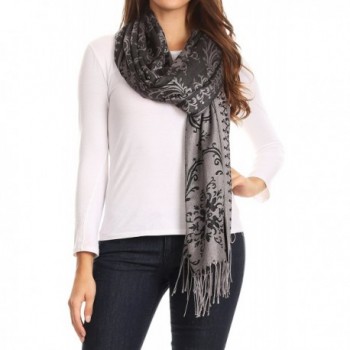 Sakkas Luna Reversible Tile Brocade Scarf Shawl Wrap Stole Soft and Warm - Black - CI186K625X9