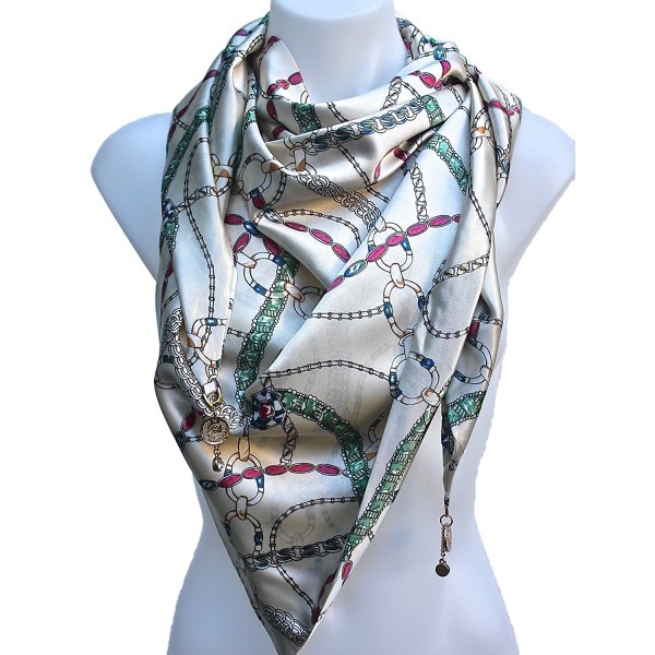 Women's Triangle Fashion Scarf Shawl with Charms - Cream - C011LUPHYTV