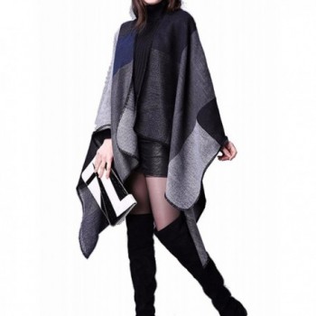 Sexyshine Women's Winter Open Front Cashmere Oversized Wrap Poncho Cape Cardigans - Black - CG18627N6Z9