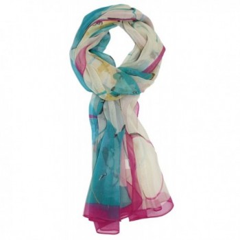 Ted and Jack - Pretty in Floral Chiffon Graphic Scarf - Blue and Pink Petals - CL12DSJJYM1