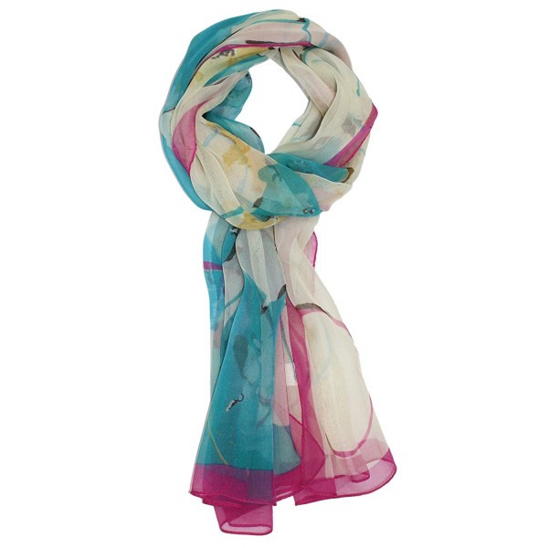 Ted and Jack - Pretty in Floral Chiffon Graphic Scarf - Blue and Pink Petals - CL12DSJJYM1