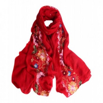LuluVin Women's Scarf Cotton Embroidered Lightweight Shawl Wrap - Red - CG188R34R8C