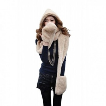 Tonwhar Womens Cute Winter Thick Warm Long Hooded Scarf with Mittens - Beige - C511PH7SBTF