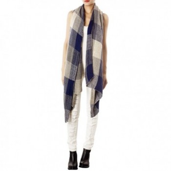 iB-iP Women's Plaid Blanket Stylish Gorgeous Warm Long Cold Weather Scarf Wrap - Navy - CD11HHL3ZH7
