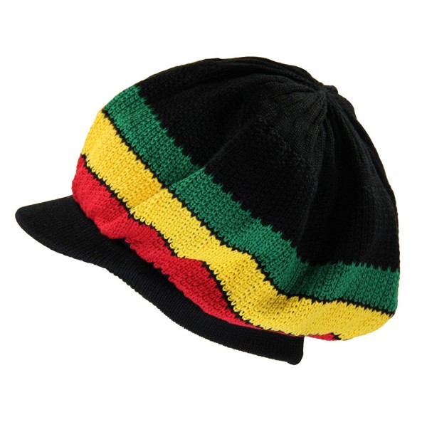 NY Knit Cotton Beanie Visor - Black/Rasta - CE18C97Z3SH