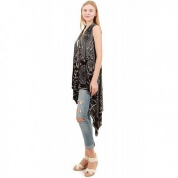 chicchicfashionworld CCFW Sleeveless Animal Printed Hem Open Front Cardigan Multi Scarf Vest - Black Grey - CU12F1CASDB