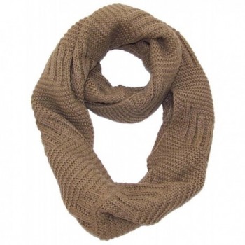 Best Winter Hats Solid Color Garter&Broken Rib Stitch Knit Infinity Scarf (One Size) - Brown - CZ11QDRQTMJ