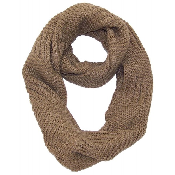 Best Winter Hats Solid Color Garter&Broken Rib Stitch Knit Infinity Scarf (One Size) - Brown - CZ11QDRQTMJ