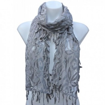 Terra Nomad Women's/Girls Long Sheer Floral Lace Scarf - Gray - CB110FUEXY1