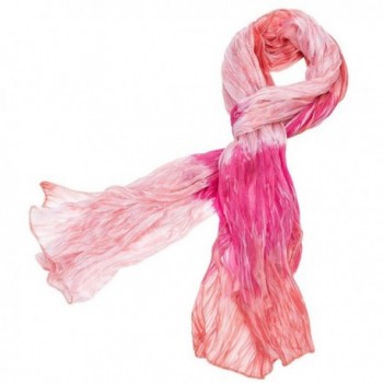 Patterned Crinkle Stretch Scarf - Pink/Orange - CG11MQO1H1V