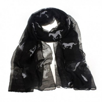 Coromose Women Running Horse Print Long Scarf Shawl Wrap Stole Voile - Black - C511S6F32JT