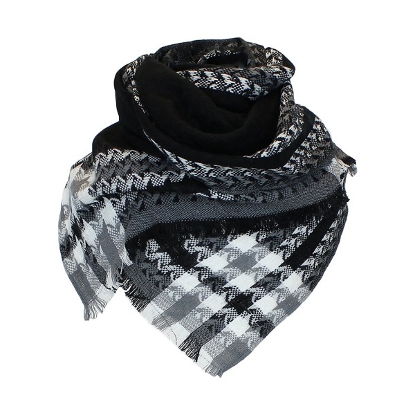 Boho Woven Houndstooth Blanket Scarf Shawl - Extra Long Winter Plaid Pashmina - Black - CM11QG7HV41