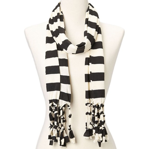 Women Lightweight Boutique Soft Knit Stripe Vintage Cotton Scarf for Women - White & Black - CD11N9C5XUF