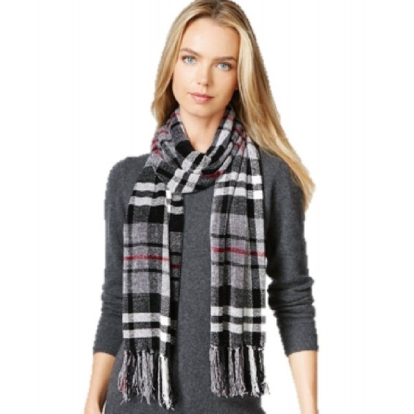 Charter Club Chenille Black/grey/red Plaid Soft Scarf - CL17Y4UQ94U