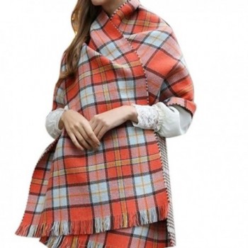 JJ Store Womens Large Tartan Plaid Checked Scarf Stole Pashmina Wrap Shawl - Orange - CT125U4XU27