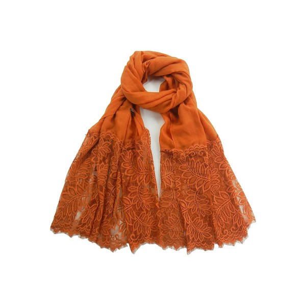 Women Lightweight Fashion Lace Scarf Solid Color Wrap Shawl Gzcvba Soft Evening Coverup - Dark Orange - CJ185D57H2Q