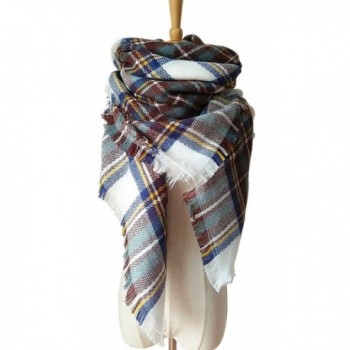 DB MOON Women's Tartan Plaid Blanket Fashion Scarf Wrap Shawl ( Oversized ) - 8 Brown and White - CU12NU4JGVM