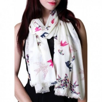 Anika Dali Women's Ivory Origami Flying Colorful Birds Scarf in Off White - CM11B9M7R47