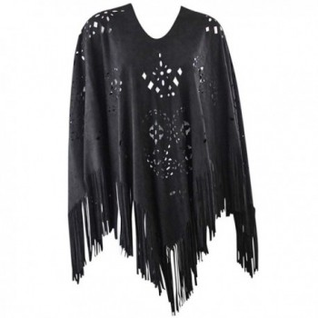 Faux Suede Poncho With Fringe - Black - CW12LWWUBJV