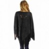 Black Faux Suede Poncho Fringe in Wraps & Pashminas