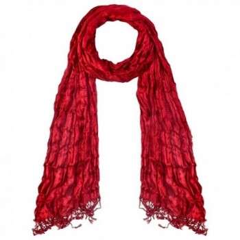 Fashion scarves for women - Solid color fashion scarf - Crinkle scarf with fringes - Red - CN17YE8SQ77
